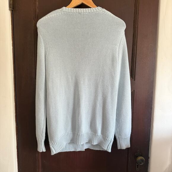 ELIE TAHARI | Light Blue Cotton Chunky Knit Boyfriend Cardigan Sweater | Small - Picture 2 of 6